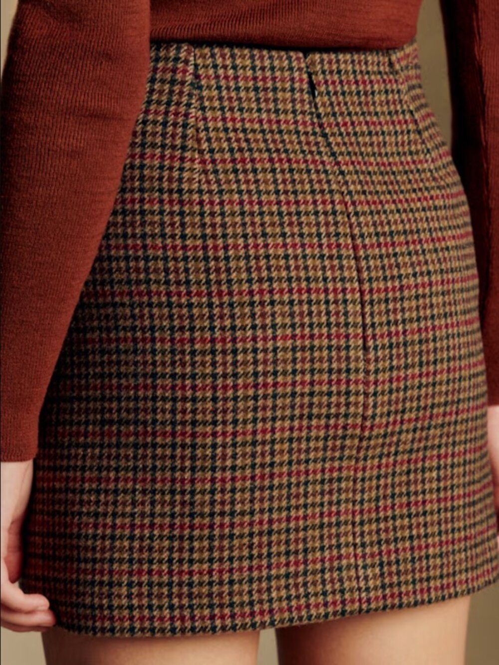 Sezane Malia Skirt - Brown Houndstooth - Size 2 US / 34 FR - Picture 2 of 8